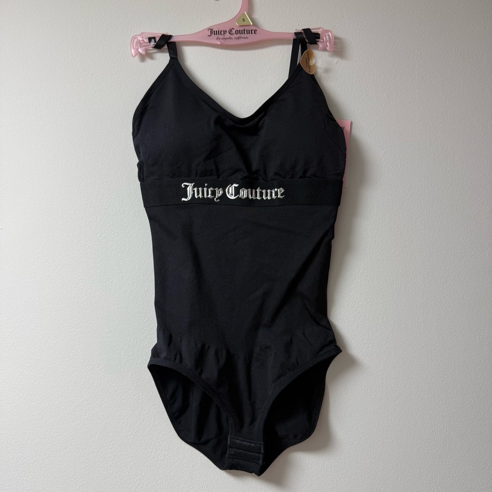 Juicy Couture Black Logo Shapewear Bodysuit Y2K McBling Body Shaper Top small